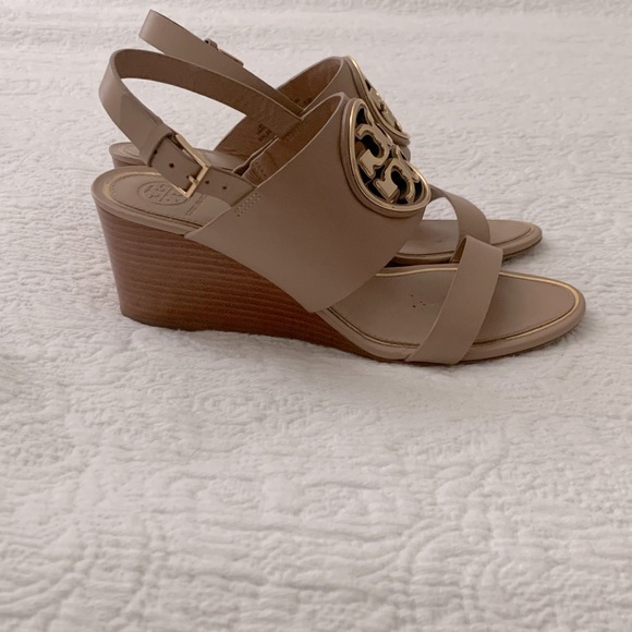 Tory Burch Miller Wedge Nude Sandals - Picture 2 of 7